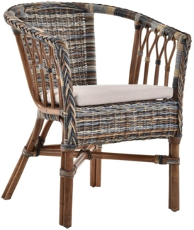 Krines Home Sessel Stapelbarer Rattansessel Bistro Sessel mit Armlehnen Flechtsessel (Sessel nach Auswahl ohne oder mit Polster), in Handarbeit geflochten, Rattanstuhl, Rattan Stuhl