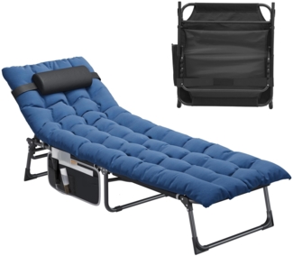 YITAHOME Sonnenliege Klappbar mit Kissen 190 x 68 x 31 cm, Campingliege mit 5 Einstellbaren Positionen, Sonnenliegen mit Kopfteil & Seitentasche, Belastbarkeit bis 300lbs für Garten, Pool, Camping, Blau