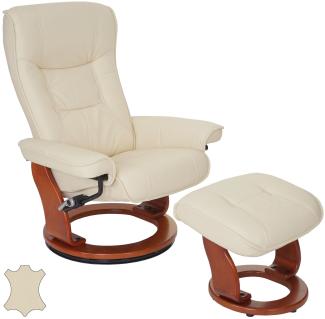 MCA Relaxsessel Hamilton, Fernsehsessel Hocker, Echtleder 130kg belastbar ~ creme, honigfarben