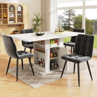 Esstisch 140 x 75 x 75 cm, moderner Tisch mit Stauraum, Marmordekor und praktischen Ablagefächern