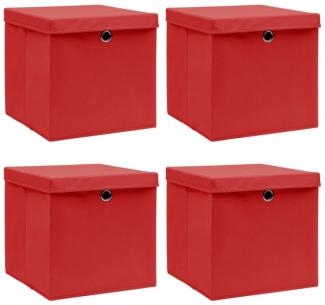 Aufbewahrungsboxen mit Deckel 4 Stk. Rot 32×32×32cm Stoff