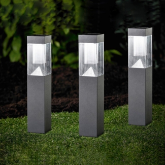 MeLiTec 3er Set Solar Gartenleuchten SO03-1 Edelstahl matt gebürstet