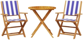 vidaXL 3-tlg. Bistro-Set Blau und Weiß Stoff und Massivholz 3281861