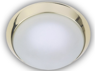 Deckenleuchte, Glas satiniert mit Klarrand, Dekorring Messing poliert, Ø 40cm