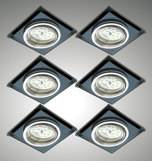 TRANGO LED Einbauleuchte, 3 Stufen dimmbar, 1er Set 6736S-01MOSD *BLACK CRYSTAL* LED Deckenstrahler aus schwarzem handgeschliffenem Glas & Alu inkl. 1x 3-Stufen dimmbar Ultra Flach LED Modul, 3000K warmweiß, Einbauspot, Deckenleuchte