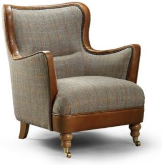 Casa Padrino Luxus Sessel Grau / Braun 75 x 70 x H. 83 cm - Wohnzimmer Sessel mit Echtleder - Wohnzimmer Möbel - Luxus Kollektion