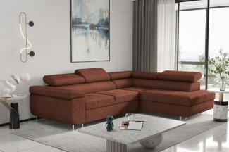 Couchgarnitur JADE Stoff Rotbraun mit Schlaffunktion Ottomane Rechts