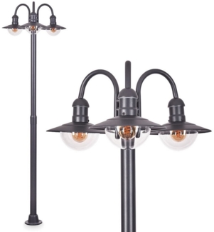 hofstein Außen-Stehlampe Wegeleuchte aus Metall/Milchglas in Anthrazit/Klar, ohne Leuchtmittel, Kandelaber 3-flammig in Look, 200cm, IP44, 3 x E27, ohne Leuchtmittel