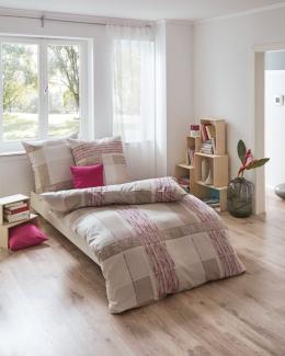 Kaeppel Mako Satin Bettwäsche Gestreift Kariert Muster Journal Pink 155x220 cm Pink