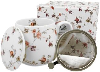 DUO FLORAL Fassbecher 430 ml SAFA mit Teesieb, New Bone China Porzellan