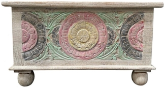 Oriental Galerie Truhe Indische Truhe Schnitzerei weiß 80 cm, Holztruhe, Couchtisch, Shabby Chic