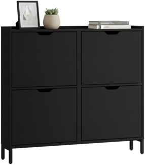 Bellamio 'Ceyhan' Schuhschrank mit 4 Klappen, schmales Schuhregal, schwarz, 100x19x90 cm, Schuhkipper für 8 paar Schuhe