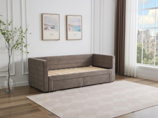 Vente-unique 'CAMITY' Ausziehbett mit ausziehbarem Lattenrost & Schubladen, Strukturstoff, Taupe, 2x 80 x 200 cm