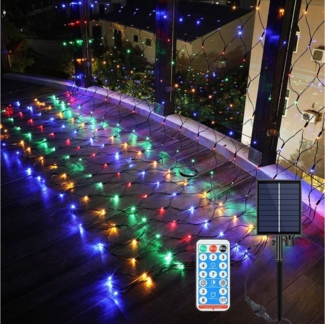 Rosnek LED-Lichterkette Solar,Wasserdichte,mit Fernsteuerungs,für Garten Hinterhof Weihnachten, LED-Netzlichter,1.5*1.5/3*2M