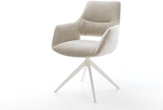 Drehstuhl Yago-Flex mit Armlehnen Webstoff Soft Beige Kreuzgestell breit Weiß 360° drehbar Wippfunktion Taschenfederkern