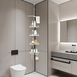 REDOM Duschablage Mehrschichtig Badezimmer-Eckregal Duschregal Eck Badezimmer Stauraum, Wasserdicht Ablagen für Handtücher Pflegeprodukte und Dekoration 1-tlg, Vierfach-Ablagenregal höhenverstellbar passt flexibel ins Badezimmer