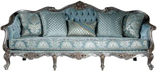 Casa Padrino Luxus Barock Sofa Hellblau / Silber / Gold 238x85 x H. 106 cm