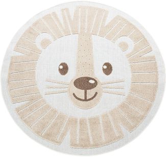 Paco Home Kinderteppich Tweet 464, rund, Höhe: 12 mm, Flachgewebe, Hoch-Tief-Effekt, Motiv Löwe, In- und Outdoor geeignet