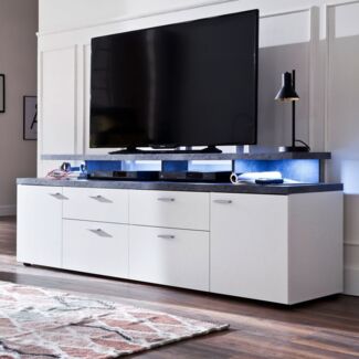 Trendteam TV-Lowboard, Spanplatte weiß / Stone grau, 66 x 47 x 180 cm