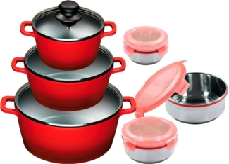 KING Topf-Set ALUGUSS, Aluminiumguss (Set, 9-tlg, je 1 Kochtopf mit Deckel 16/20/24 cm), Glasdeckel, Induktion,Keramikantihaftbeschichtung