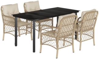 vidaXL 5-tlg. Garten-Essgruppe mit Kissen Beige Poly Rattan 3212148