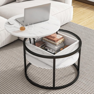 LuxusKollektion Couchtisch Runder höhenverstellbarer Couchtisch mit Stauraum und Hebeplatte in
