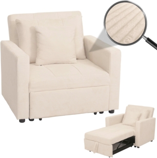 Schlafsessel HWC-L90, Klappsessel Gästebett Relaxsessel, Liegefläche 200x100cm Stoff/Textil Cord ~ creme-weiß