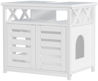 TWSOUL Waschbeckenunterschrank Unterschrank Katzentoilette Badschrank mit 2 Türen Weiß Katzenschrank Unterbeckenschrank mit Lamellentür, 65 x 45 x 60 cm