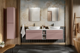 ICONIC ROSE Badmöbel-Set 180 cm mit Aufsatzwaschbecken, Hochschrank und Spiegeln (180cm), Antike Rose