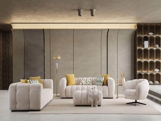 Sitzgruppe/Sofa Set - Wohnzimmergarnitur "Chrysanthemum" 3+3+1-white