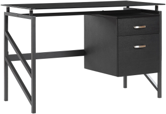 Schreibtisch schwarz Glasplatte 117x57 cm 2 Schubladen MORITON