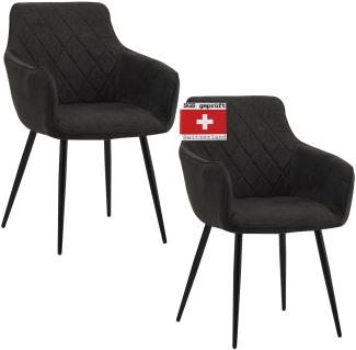 ALBATROS Esszimmerstühle 2er Set SILA, Schwarz - Modern und Stilvoll, bequemer Polsterstuhl - Eleganter Küchenstuhl, Stuhl Esszimmer oder Esstisch Stuhl im Retro-Look