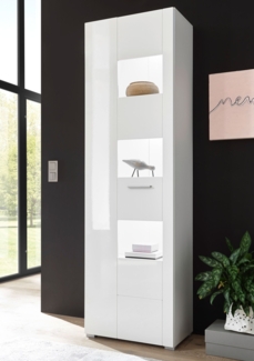 Vitrine Corado 58cm weiß Hochglanz Standvitrine Wohnzimmer Modern Höhe 192cm