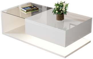 OKWISH Couchtisch Beistelltische (Wohnzimmertisch, 1-St, 105*55*32,5cm), mit Glastischplatte, Schublade und 16-farbigen variablen LED-Leuchten
