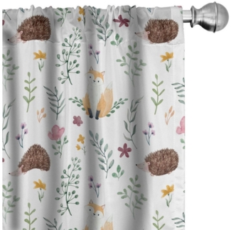 Abakuhaus Gardine Vorhang für Wohnzimmer Schlafzimmer Dekor, Microfaser, Wald Rural Wildlife Zusammensetzung