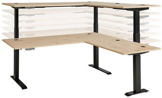 Lomadox Schreibtisch MANRESA-36, Winkelschreibtisch, höhenverstellbar 64-129cm, graphit mit Eiche