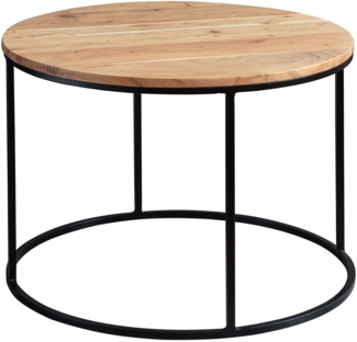 Couchtisch 60 x 43 x 60 cm Akazie Massivholz / Metall Sofatisch, Design Wohnzimmertisch Rund, Kaffeetisch Massiv, Kleiner Tisch Wohnzimmer