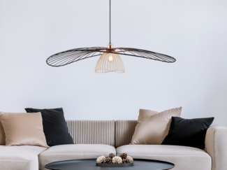 Große LED Pendelleuchte mit Gitter Lampenschirm Schwarz Gold, Ø 100cm