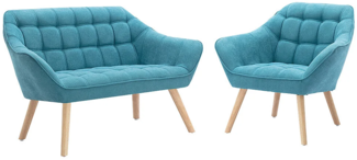 Vente-unique - Sofa 2-Sitzer + Sessel - Stoff - Blau - CASERTA