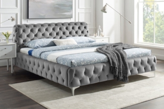 riess-ambiente Polsterbett MODERN BAROCK 160x200cm grau (Einzelartikel, 1-tlg), Schlafzimmer · Samt · Metall · Gäste · Queensize · Chesterfield