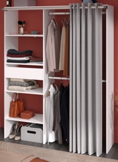Parisot Kleiderschrank mit Vorhang Bari in weiß und grau 143 cm