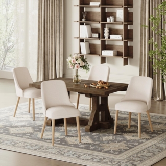 COLAMY Esszimmerstühle 4er Set, Gepolsterter Stuhl mit Holzbeinen, Hohe Rückenlehne für Esszimmer/Restaurant/Café, Beige