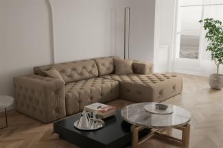 Ecksofa Designersofa CHANTAL in Stoff Opera Velvet Taupe Ottomane Rechts