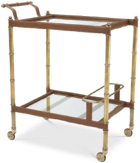 Casa Padrino Luxus Servierwagen Vintage Messingfarben / Braun 74 x 44,5 x H. 84 cm - Hotel Restaurant Gastronomie Trolley - Luxus Accessoires