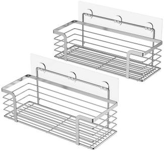 Refined Living Duschregal Selbstklebende Duschkorbablage aus SUS304-Edelstahl - 2 Stück, Duschorganizer,Kein Bohren Rostfreier,Geeignet für Bad und Küche 2-tlg, Extra Große Badezimmerduschablage,Silber