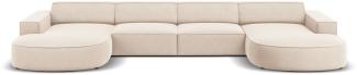 Micadoni 6-Sitzer Samtstoff Panorama Sofa rund Jodie | Bezug Light Beige | Beinfarbe Black Plastic