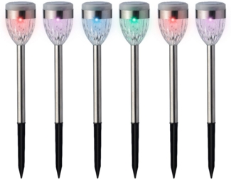 Lumineo LED Solarleuchte, Dauerlicht, bunt, LED Solar Außenleuchten 24,5cm Edelstahl mit Farbwechsel 6er Set
