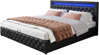 ComfortXL Polsterbett-BB127, Massivholz, Schwarz, 207x162x100cm