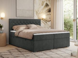 Boxspringbett, Modern Bett mit Multipocket-Matratze und zwei Bettkästen - JASIR - 140 x 200 cm - Dunkelgrau Stoff - H4