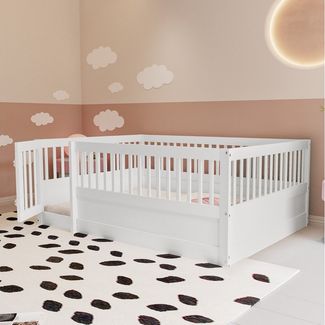 STILVORA Kinderbett 140x200 Babybett mit Matratze,Bettgestell Gitter und Tür (Kinderbett,mit Tür & Gitter, Holzrahmen aus Kiefernholz – Sicherer Schlaf- & Spielbereich für Kinderzimmer, vielseitig nutzbar, ideal für kleine Abenteurer, 140x200 cm), mi...